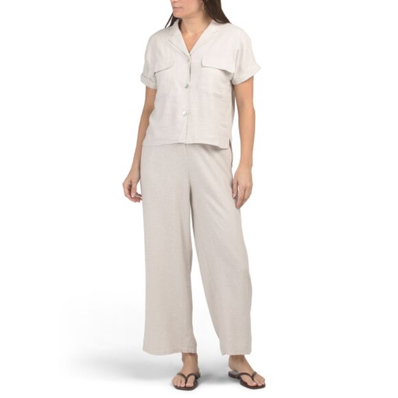 RACHEL ZOE Ivory 2pc Linen Blend Top And Pants Set